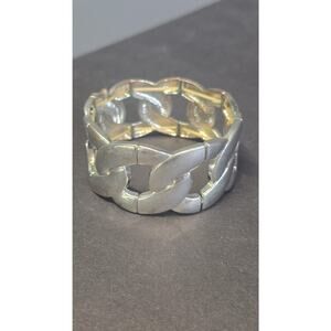 Silver Tone Chain Link Bracelet Womens Wide Stretch Metal Costume Jewelry 8in